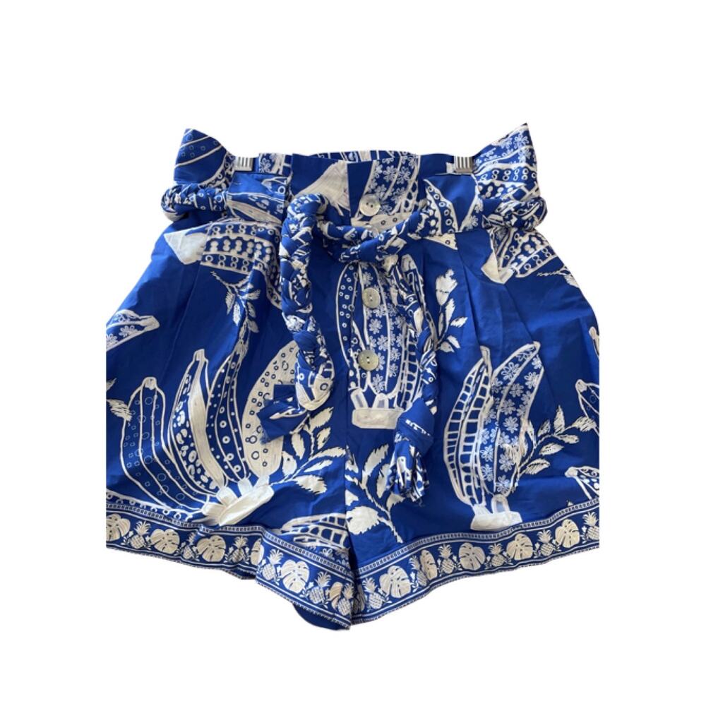 FARM Rio Lace Banana Navy Blue Shorts Belted Paperbag High Rise Cotton M